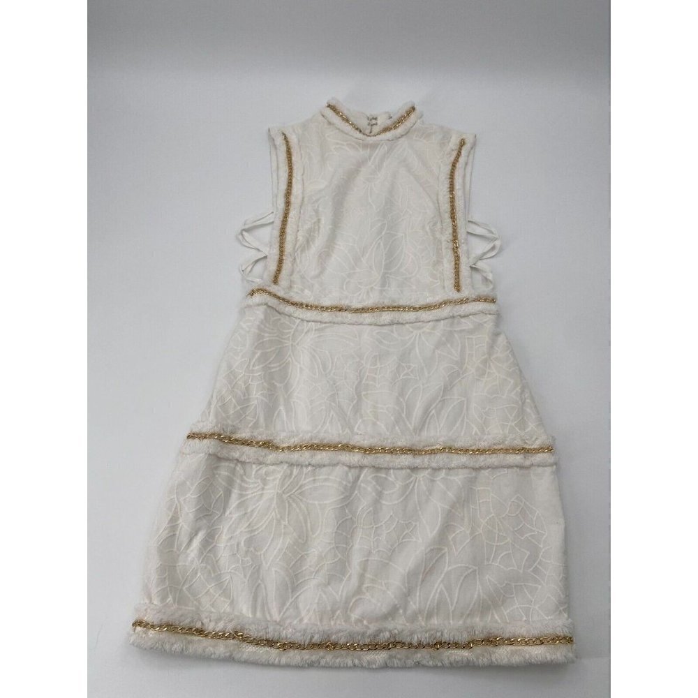 ASOS DESIGN Embroidered Mini Dress With Fringe Chain Detail Cream Women Size 6